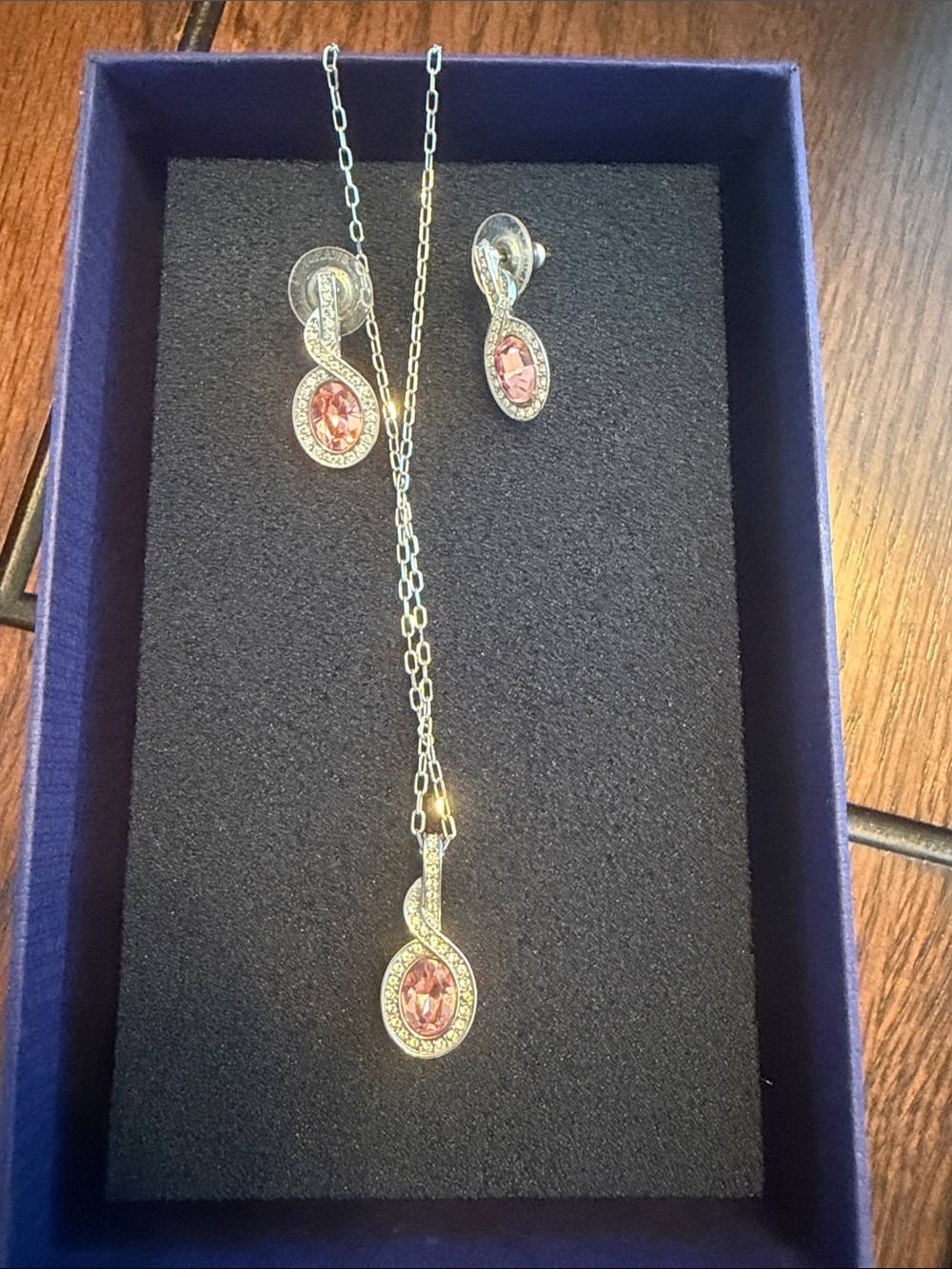 Swarovski Silver Necklace and Earrings Set with Pink Crystals
